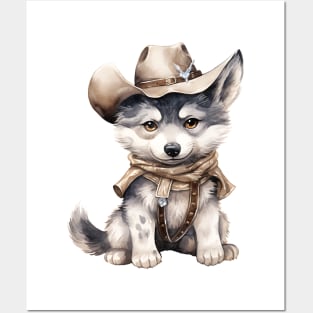 Gray Wolf Wearing a Cowboy Hat Posters and Art